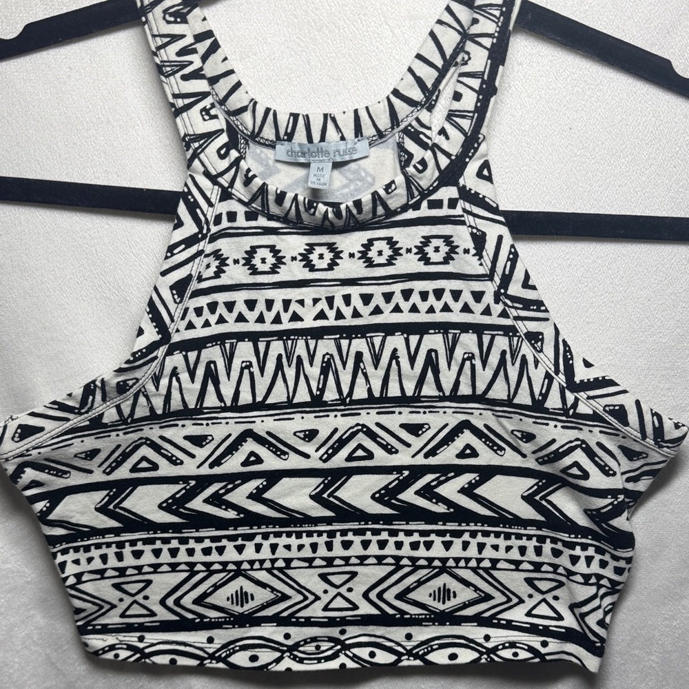 Charlotte Russe Black and White Tribal Crop Top